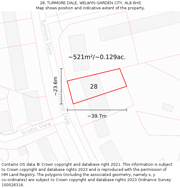 28, TURMORE DALE, WELWYN GARDEN CITY, AL8 6HS: Plot and title map