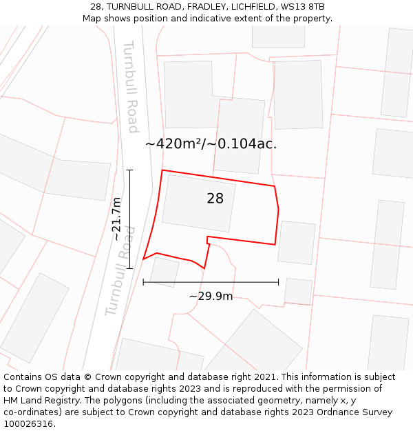 28, TURNBULL ROAD, FRADLEY, LICHFIELD, WS13 8TB: Plot and title map