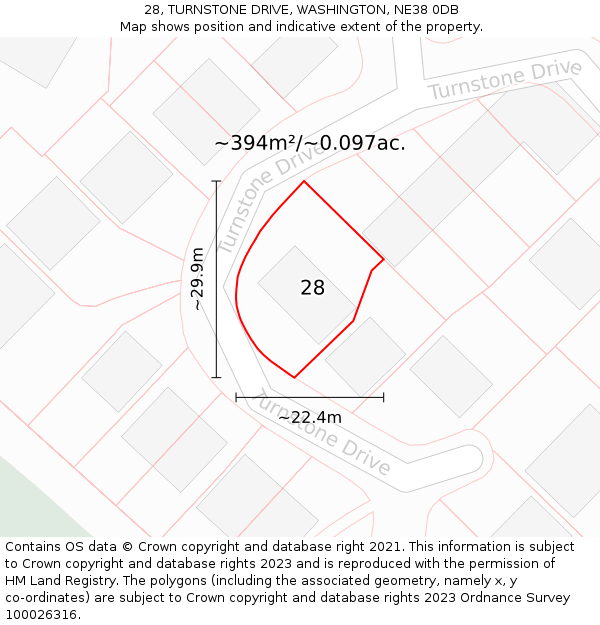 28, TURNSTONE DRIVE, WASHINGTON, NE38 0DB: Plot and title map