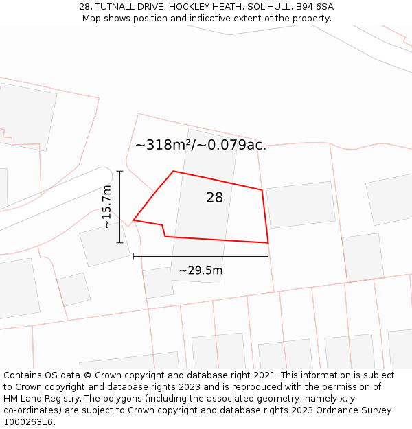 28, TUTNALL DRIVE, HOCKLEY HEATH, SOLIHULL, B94 6SA: Plot and title map