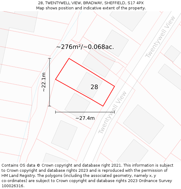 28, TWENTYWELL VIEW, BRADWAY, SHEFFIELD, S17 4PX: Plot and title map