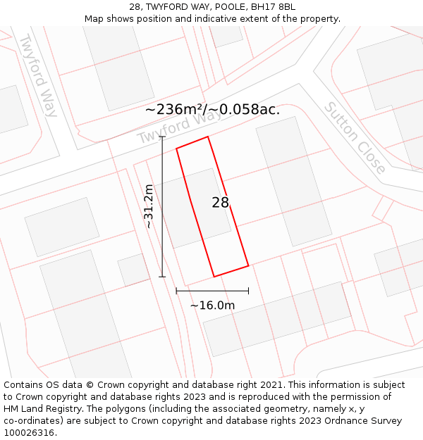 28, TWYFORD WAY, POOLE, BH17 8BL: Plot and title map