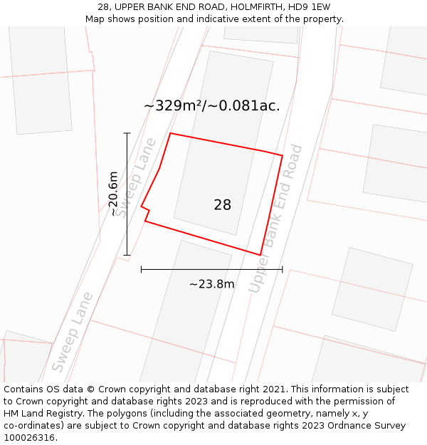 28, UPPER BANK END ROAD, HOLMFIRTH, HD9 1EW: Plot and title map