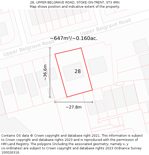 28, UPPER BELGRAVE ROAD, STOKE-ON-TRENT, ST3 4RN: Plot and title map