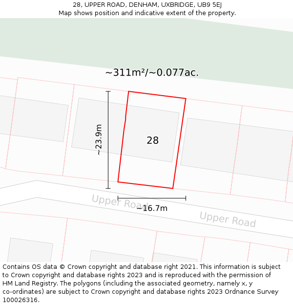 28, UPPER ROAD, DENHAM, UXBRIDGE, UB9 5EJ: Plot and title map