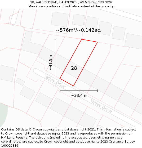 28, VALLEY DRIVE, HANDFORTH, WILMSLOW, SK9 3DW: Plot and title map