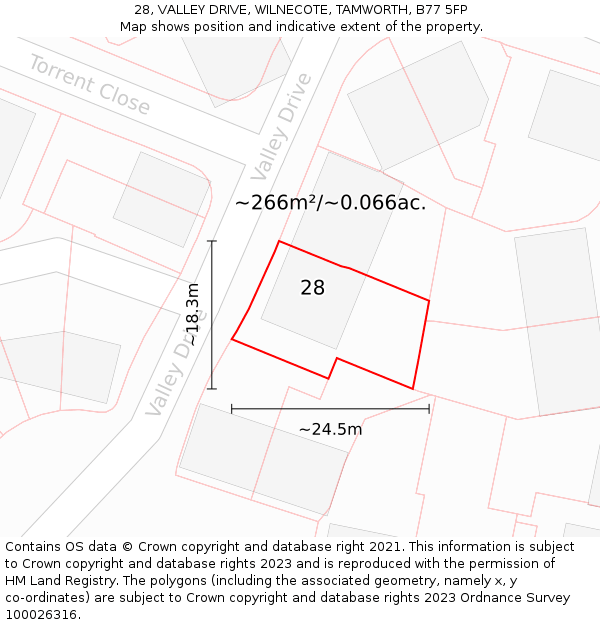 28, VALLEY DRIVE, WILNECOTE, TAMWORTH, B77 5FP: Plot and title map