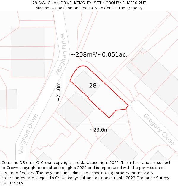 28, VAUGHAN DRIVE, KEMSLEY, SITTINGBOURNE, ME10 2UB: Plot and title map