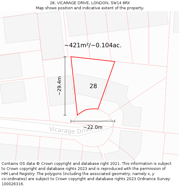 28, VICARAGE DRIVE, LONDON, SW14 8RX: Plot and title map