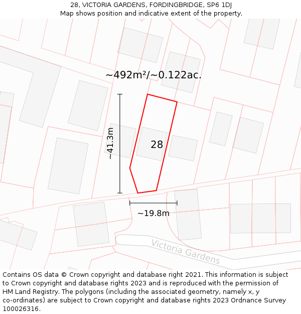 28, VICTORIA GARDENS, FORDINGBRIDGE, SP6 1DJ: Plot and title map