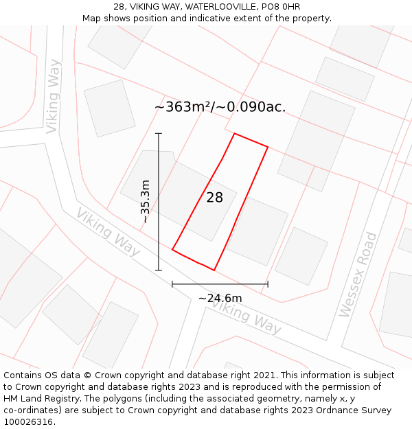 28, VIKING WAY, WATERLOOVILLE, PO8 0HR: Plot and title map