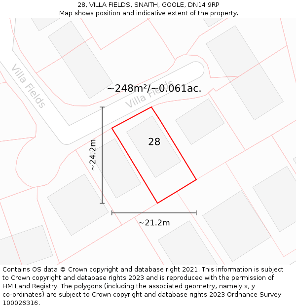 28, VILLA FIELDS, SNAITH, GOOLE, DN14 9RP: Plot and title map