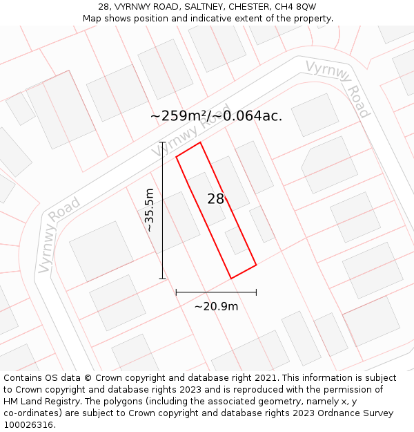 28, VYRNWY ROAD, SALTNEY, CHESTER, CH4 8QW: Plot and title map