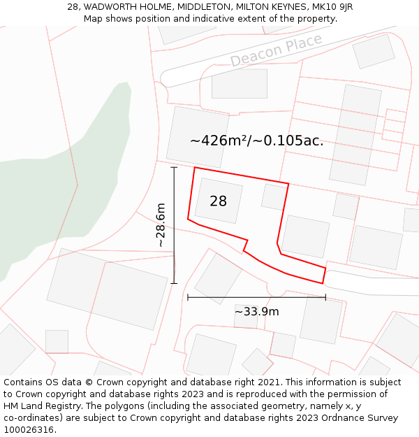 28, WADWORTH HOLME, MIDDLETON, MILTON KEYNES, MK10 9JR: Plot and title map