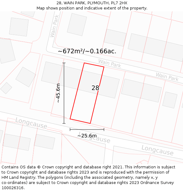 28, WAIN PARK, PLYMOUTH, PL7 2HX: Plot and title map