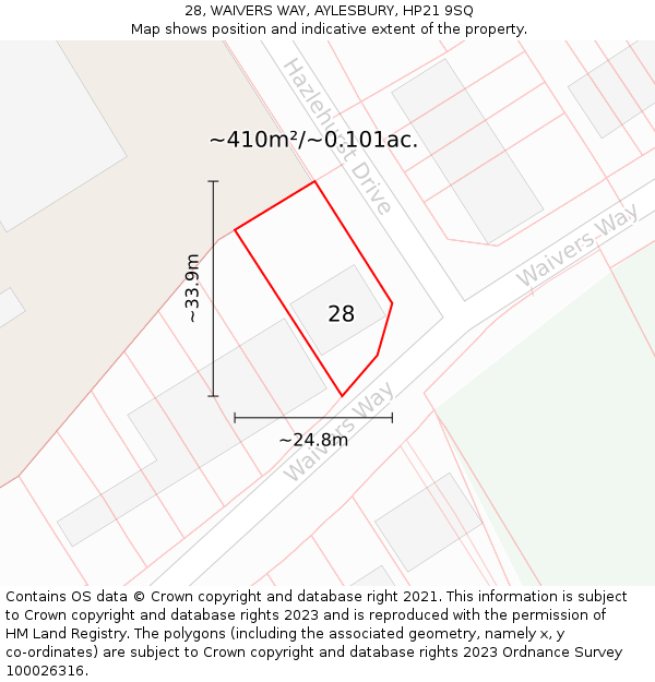 28, WAIVERS WAY, AYLESBURY, HP21 9SQ: Plot and title map