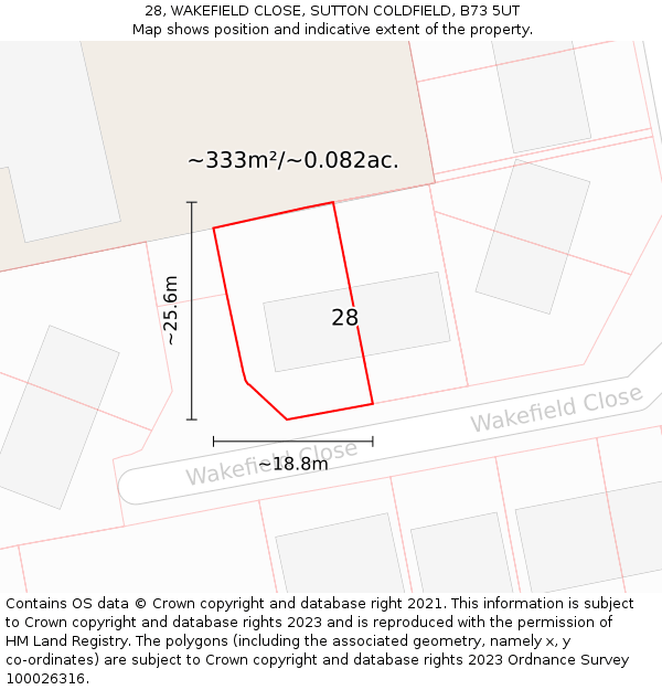 28, WAKEFIELD CLOSE, SUTTON COLDFIELD, B73 5UT: Plot and title map