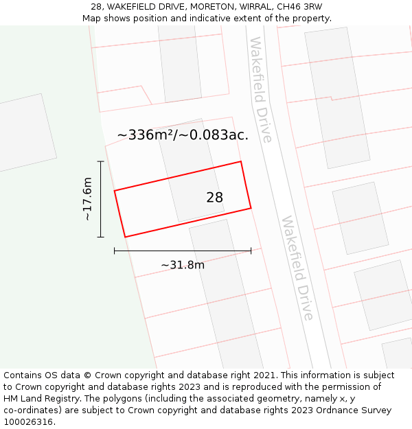 28, WAKEFIELD DRIVE, MORETON, WIRRAL, CH46 3RW: Plot and title map