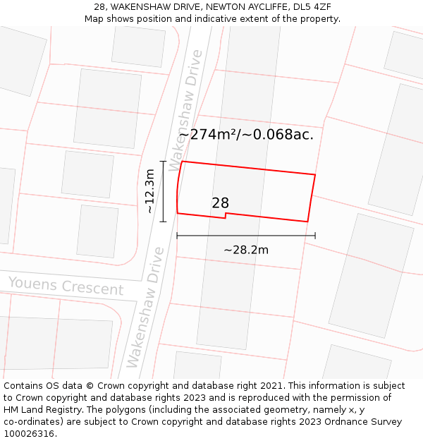 28, WAKENSHAW DRIVE, NEWTON AYCLIFFE, DL5 4ZF: Plot and title map