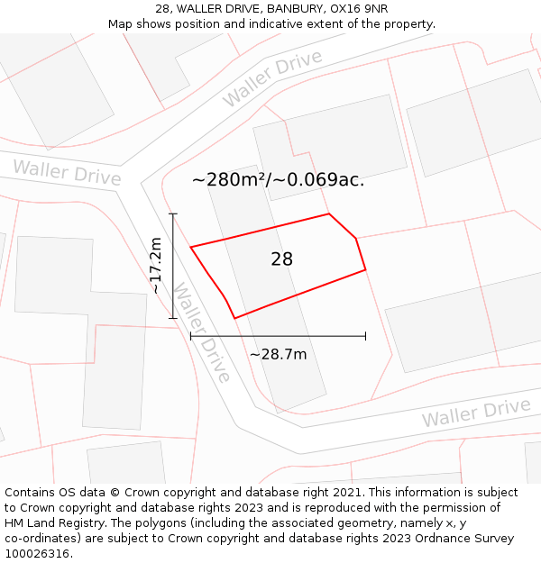 28, WALLER DRIVE, BANBURY, OX16 9NR: Plot and title map