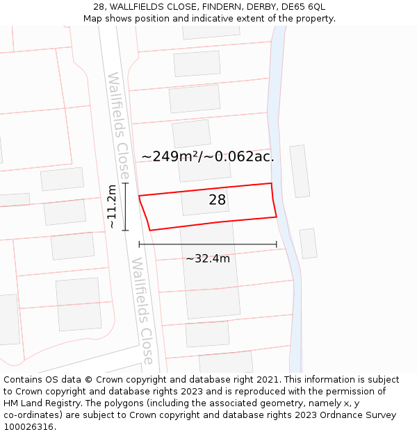 28, WALLFIELDS CLOSE, FINDERN, DERBY, DE65 6QL: Plot and title map