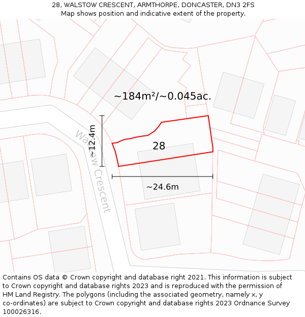 28, WALSTOW CRESCENT, ARMTHORPE, DONCASTER, DN3 2FS: Plot and title map