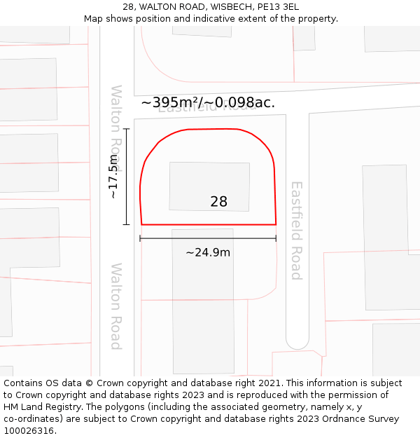 28, WALTON ROAD, WISBECH, PE13 3EL: Plot and title map