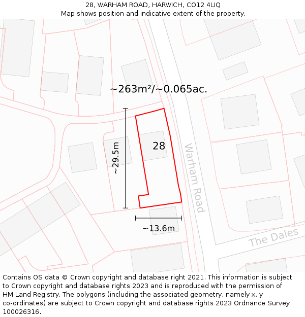 28, WARHAM ROAD, HARWICH, CO12 4UQ: Plot and title map