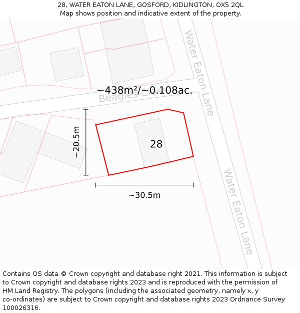 28, WATER EATON LANE, GOSFORD, KIDLINGTON, OX5 2QL: Plot and title map