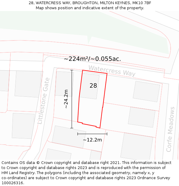 28, WATERCRESS WAY, BROUGHTON, MILTON KEYNES, MK10 7BF: Plot and title map