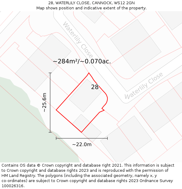 28, WATERLILY CLOSE, CANNOCK, WS12 2GN: Plot and title map