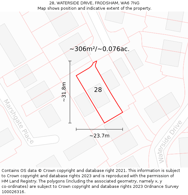 28, WATERSIDE DRIVE, FRODSHAM, WA6 7NG: Plot and title map
