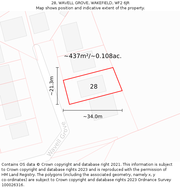 28, WAVELL GROVE, WAKEFIELD, WF2 6JR: Plot and title map