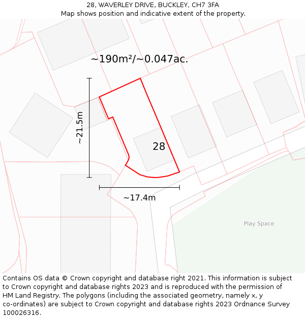 28, WAVERLEY DRIVE, BUCKLEY, CH7 3FA: Plot and title map
