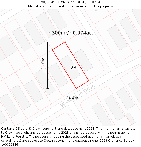 28, WEAVERTON DRIVE, RHYL, LL18 4LA: Plot and title map