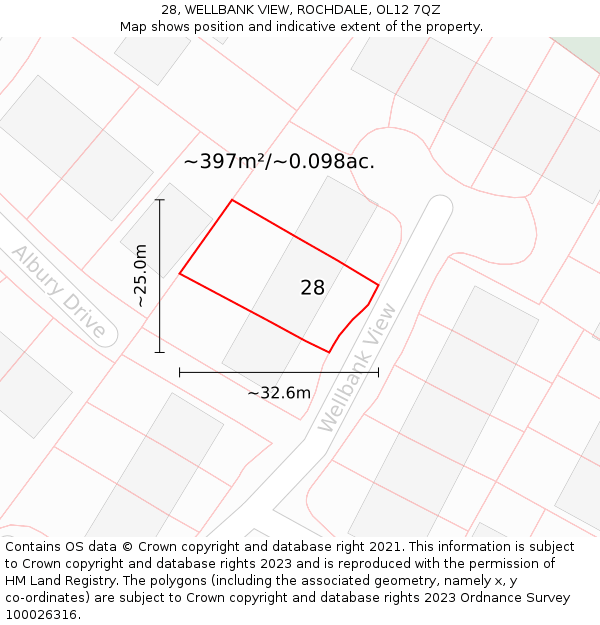 28, WELLBANK VIEW, ROCHDALE, OL12 7QZ: Plot and title map