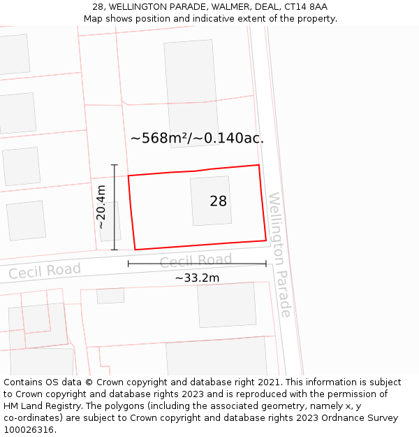 28, WELLINGTON PARADE, WALMER, DEAL, CT14 8AA: Plot and title map