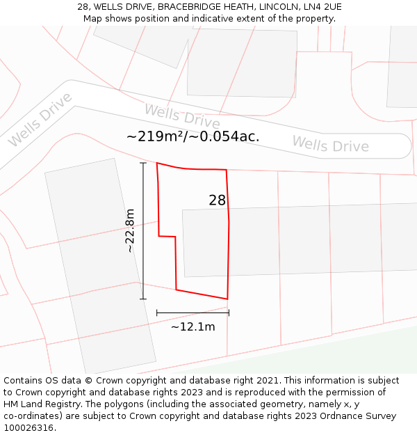 28, WELLS DRIVE, BRACEBRIDGE HEATH, LINCOLN, LN4 2UE: Plot and title map