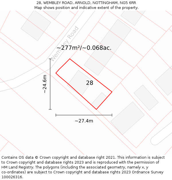 28, WEMBLEY ROAD, ARNOLD, NOTTINGHAM, NG5 6RR: Plot and title map