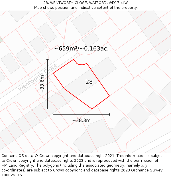28, WENTWORTH CLOSE, WATFORD, WD17 4LW: Plot and title map