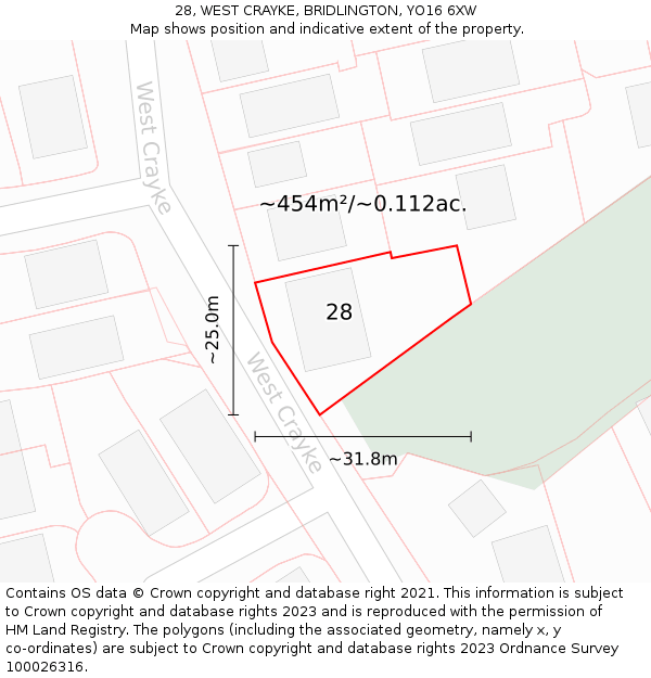 28, WEST CRAYKE, BRIDLINGTON, YO16 6XW: Plot and title map