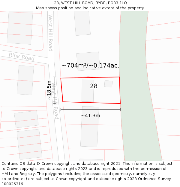 28, WEST HILL ROAD, RYDE, PO33 1LQ: Plot and title map