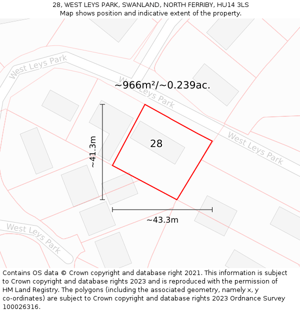 28, WEST LEYS PARK, SWANLAND, NORTH FERRIBY, HU14 3LS: Plot and title map