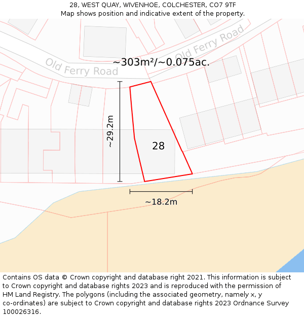 28, WEST QUAY, WIVENHOE, COLCHESTER, CO7 9TF: Plot and title map