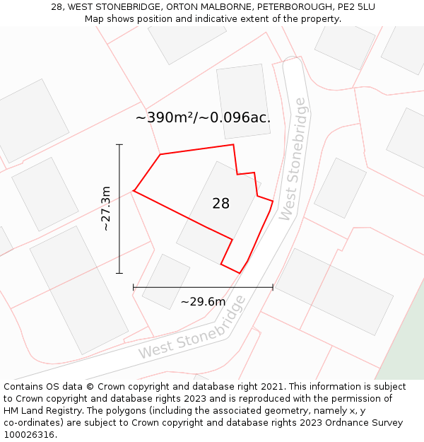 28, WEST STONEBRIDGE, ORTON MALBORNE, PETERBOROUGH, PE2 5LU: Plot and title map