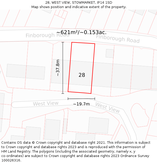 28, WEST VIEW, STOWMARKET, IP14 1SD: Plot and title map