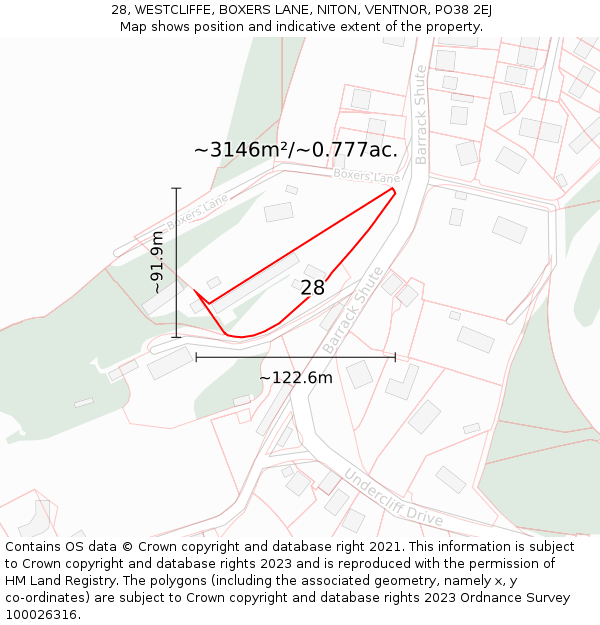 28, WESTCLIFFE, BOXERS LANE, NITON, VENTNOR, PO38 2EJ: Plot and title map