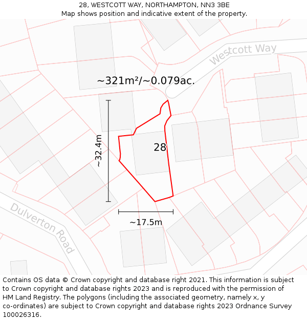 28, WESTCOTT WAY, NORTHAMPTON, NN3 3BE: Plot and title map