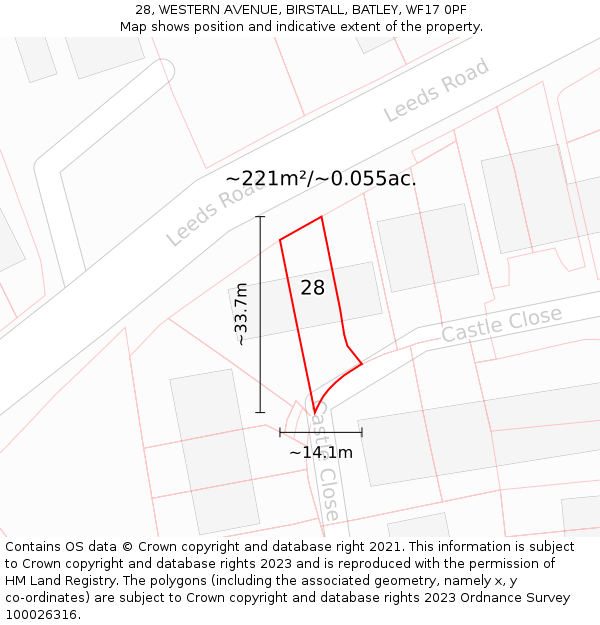 28, WESTERN AVENUE, BIRSTALL, BATLEY, WF17 0PF: Plot and title map