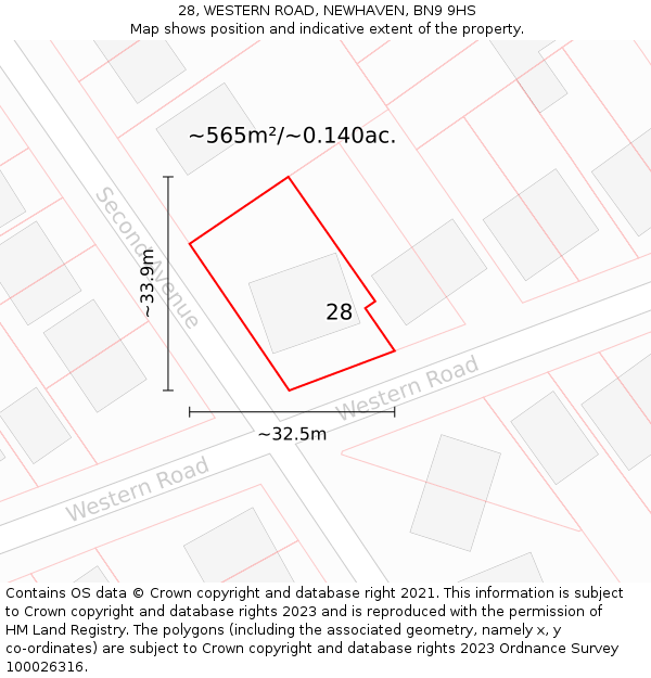 28, WESTERN ROAD, NEWHAVEN, BN9 9HS: Plot and title map